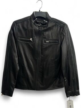 Mens Murano Black Lambskin leather Biker Jacket size small NWTs